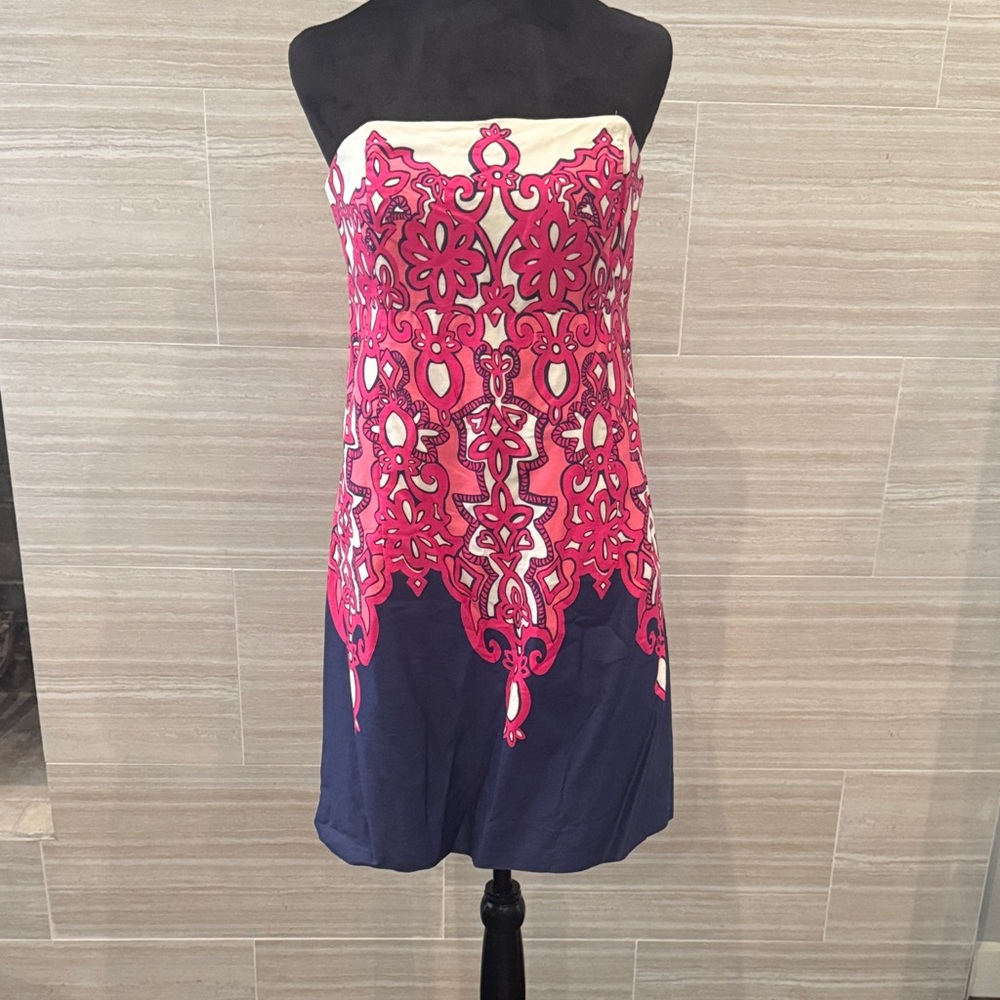 Lilly Pulitzer Pink and Navy Strapless Dress